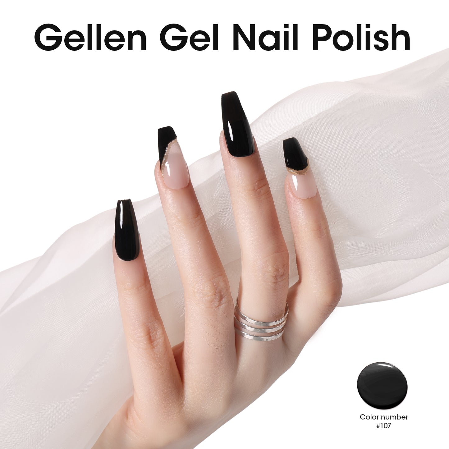 Gellen Black Gel Nail Polish #107, 18ml