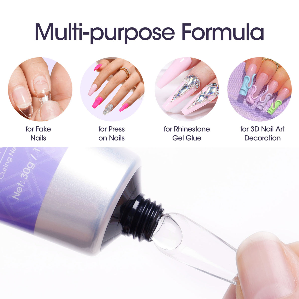 GELLEN Tube Solid Nail Glue 30g | Nail Glue for Press-On Nails & Nail Tips, Strong Hold