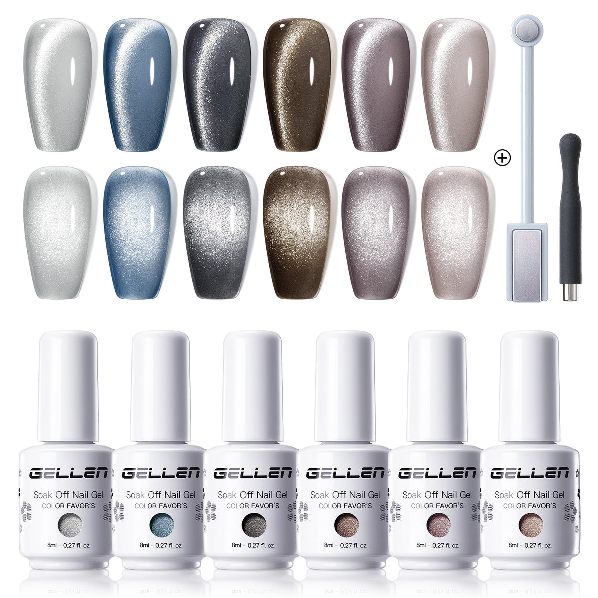 Gellen Cat Eye Gel Nail Polish Set, 6pcs