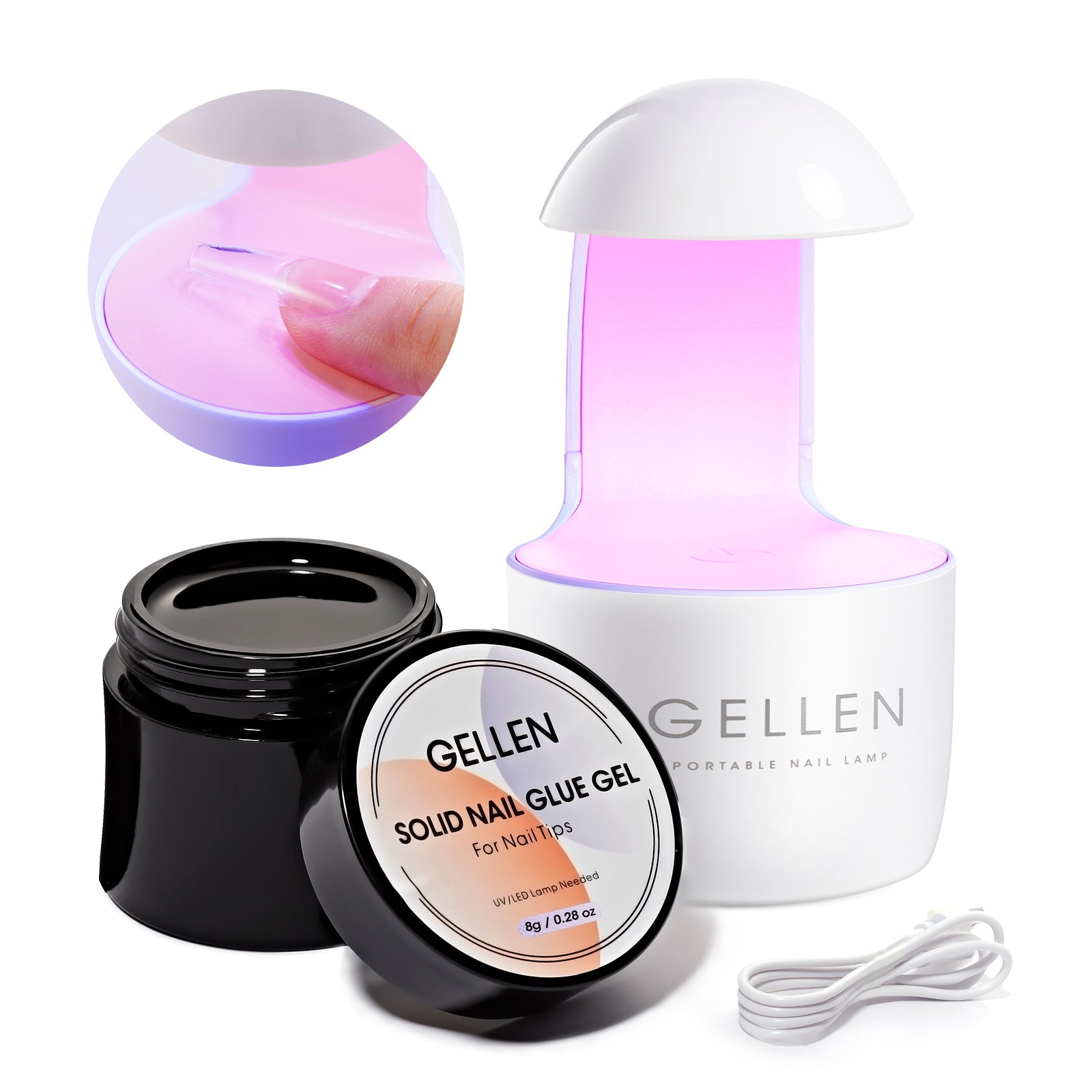 Gellen solid nail glue gel kit with mini UV lamp