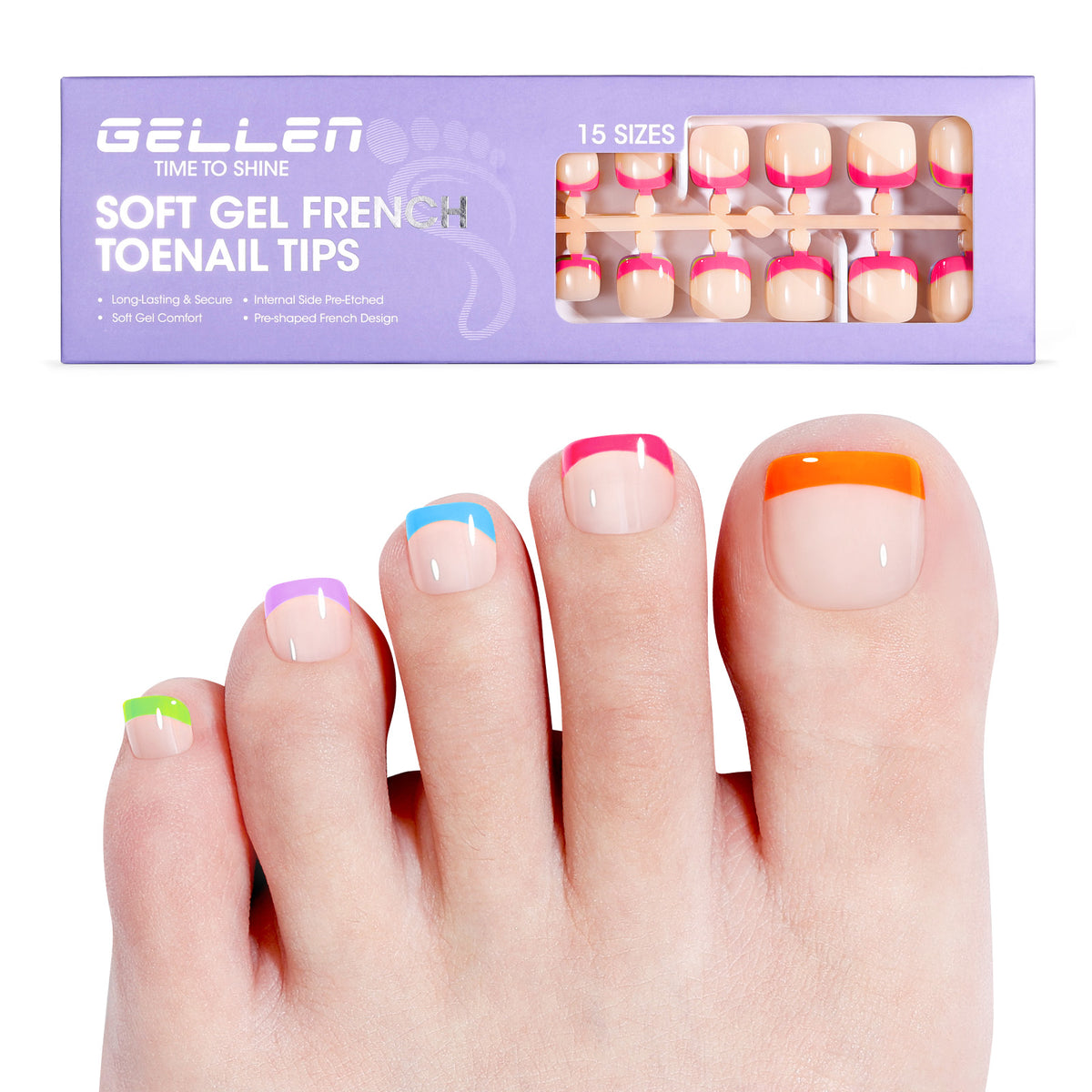 Toe Nail Tips French Press ons Full Cover Pre-designed 15 Sizes 150pcs