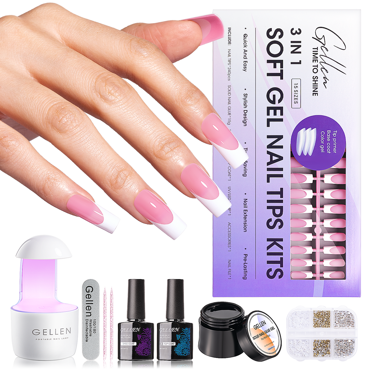 Gellen Pink Press on Nails Kit - French Tips Press on Nails 240pcs