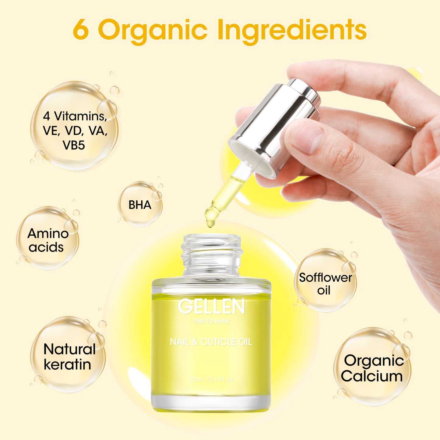 Gellen Cuticle Oil Nourishing Nails, Lemon Scent, 20ml