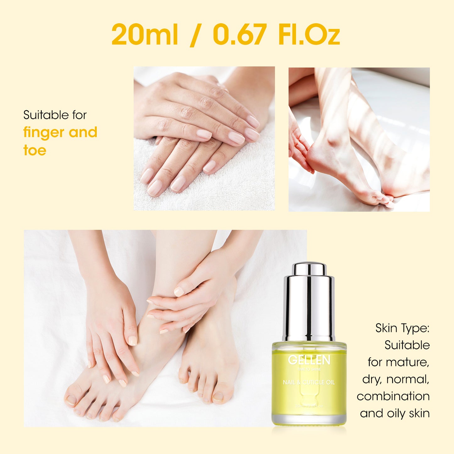 Gellen Cuticle Oil Nourishing Nails, Lemon Scent, 20ml