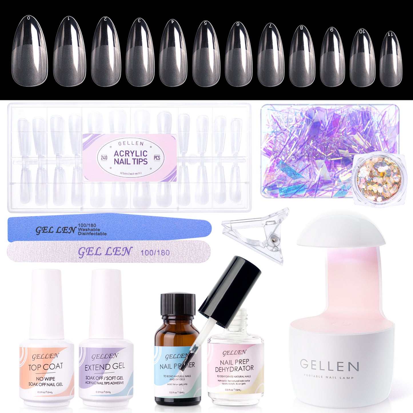 Gellen Almond Nail Tips and Glue Kit 240Pcs