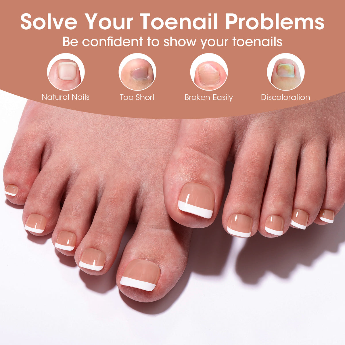 Toe Nail Tips French Press ons Brown 15 Sizes 240pcs