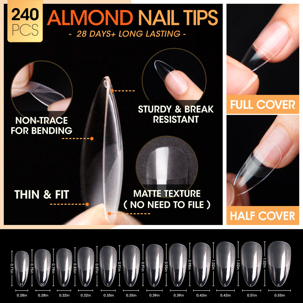 Gellen Almond Nail Tips and Glue Kit 240Pcs