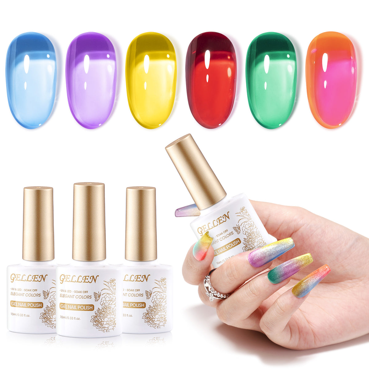 Rainbow Jelly 6 Colors Gel Nail Polish Set 10ml