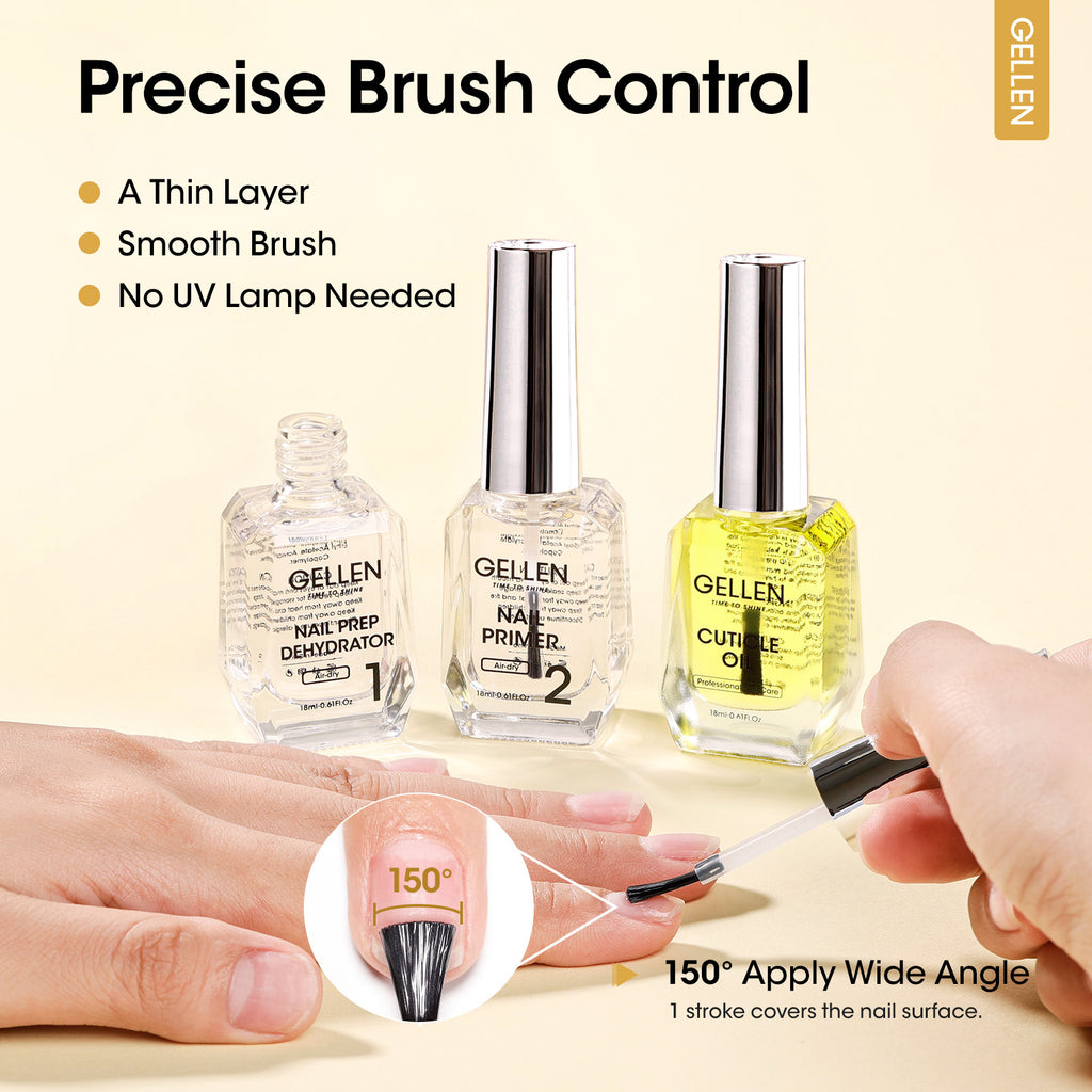 Gellen Nail Dehydrator, Primer, and Cuticle Oil 18ML - Hema-Free Acid-Free Nail Prep