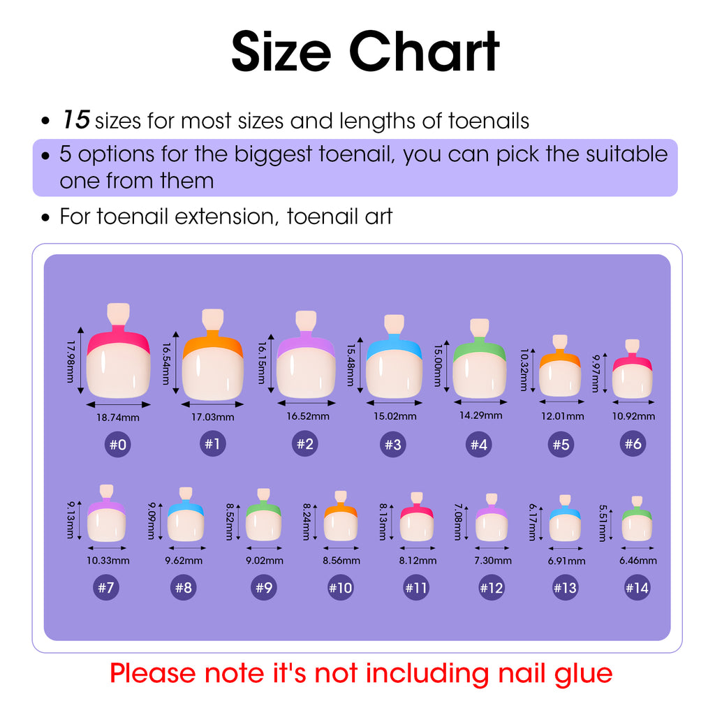 Toe Nail Tips French Press ons Full Cover Pre-designed 15 Sizes 150pcs