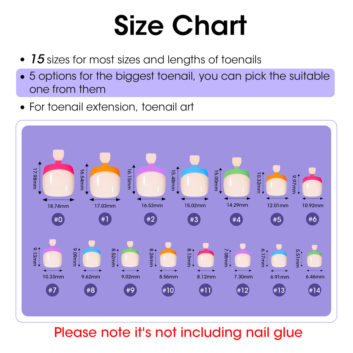 Toe Nail Tips French Press ons Full Cover Pre-designed 15 Sizes 150pcs