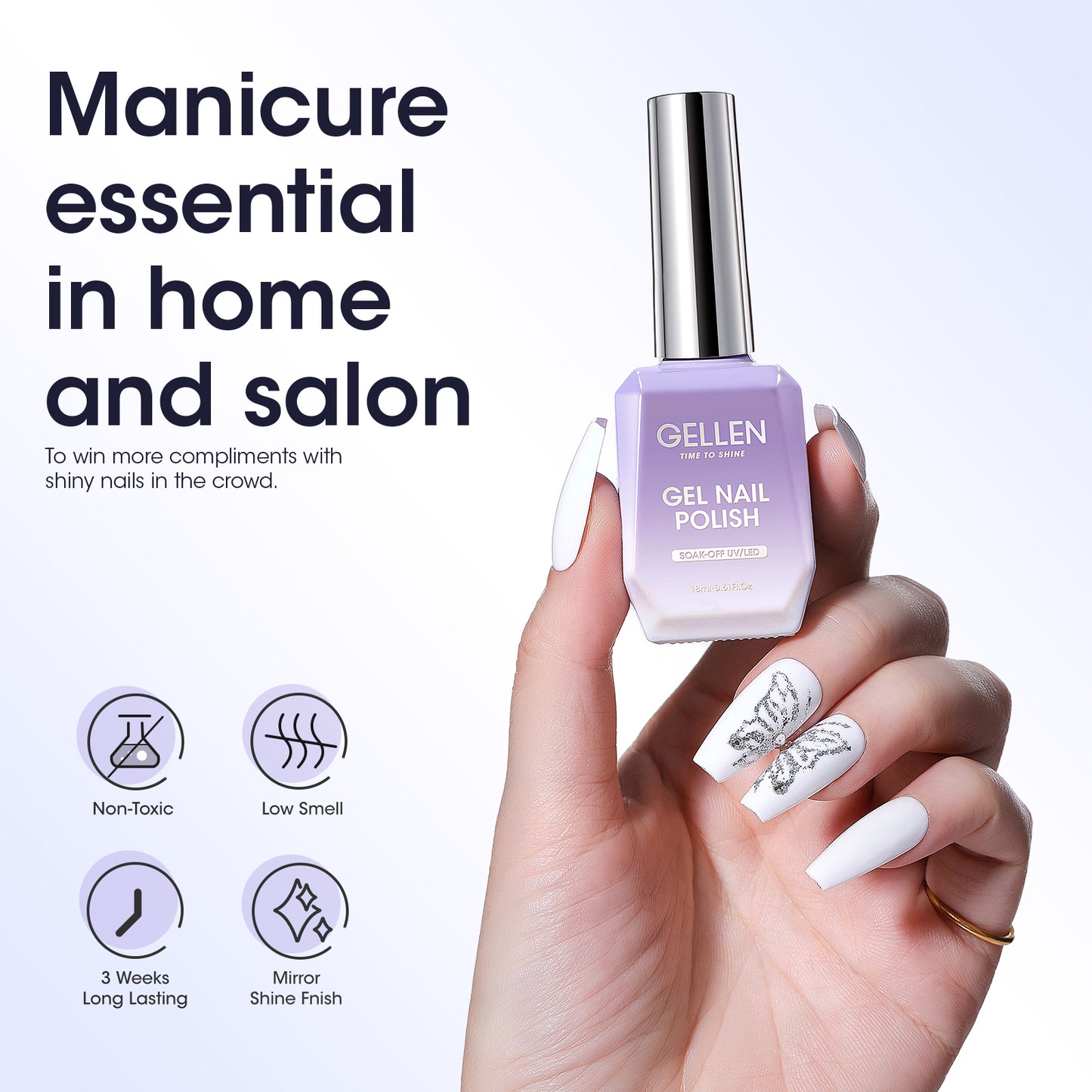 Gellen White Gel Nail Polish #108, 18ml