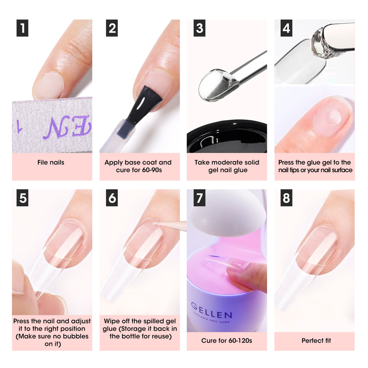 Gellen Solid Nail Glue Gel Polish Kit with UV Light Cure