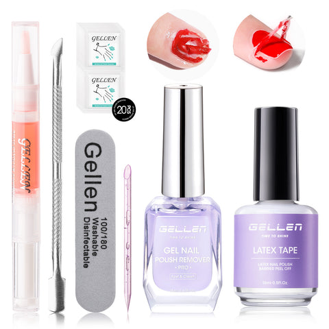 Gellen Upgraded Gel Nail Polish Remover Pro Set - 18ML Gel Polish Remover and 15ML Latex Tape Peel Off Liquid