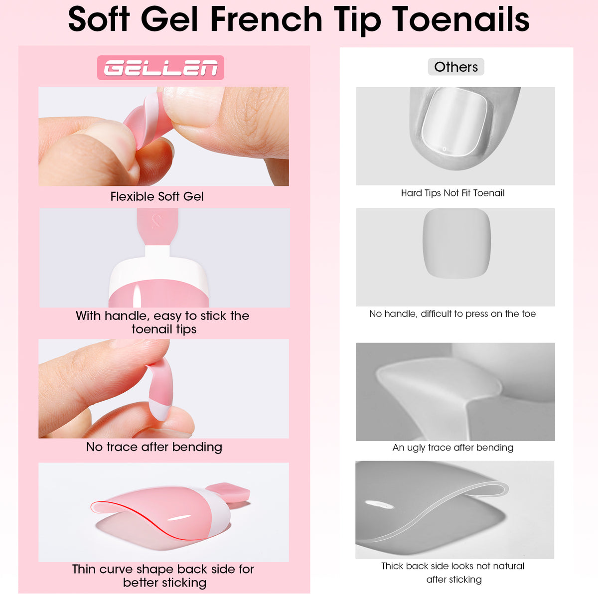 Toe Nail Tips French Press ons Short Pink 15 Sizes 240pcs