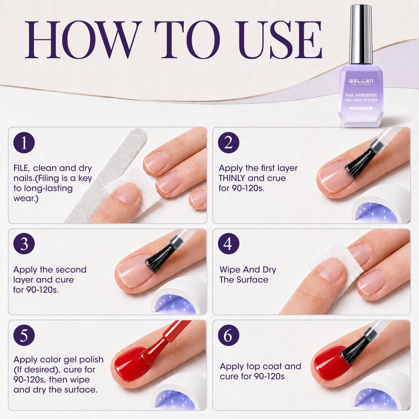 GELLEN 2 In 1 Nail Hardener Base Coat Gel Polish, 300% Harder, HEMA Free