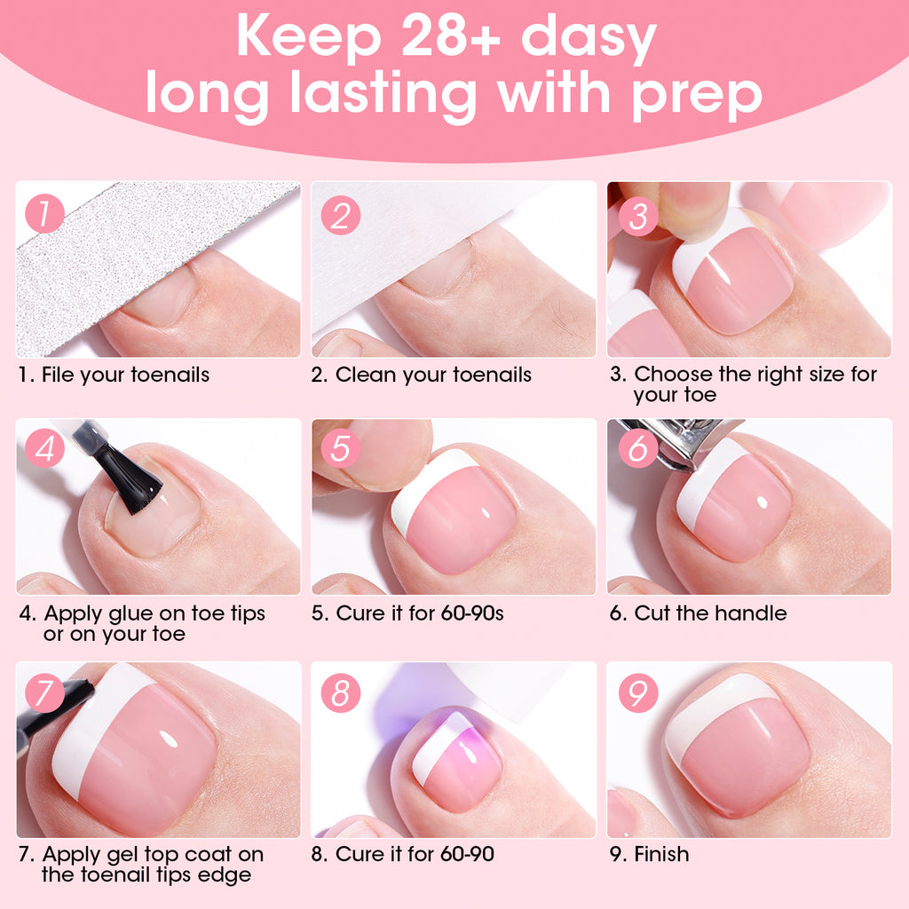Toe Nail Tips French Press ons Short Pink 15 Sizes 240pcs
