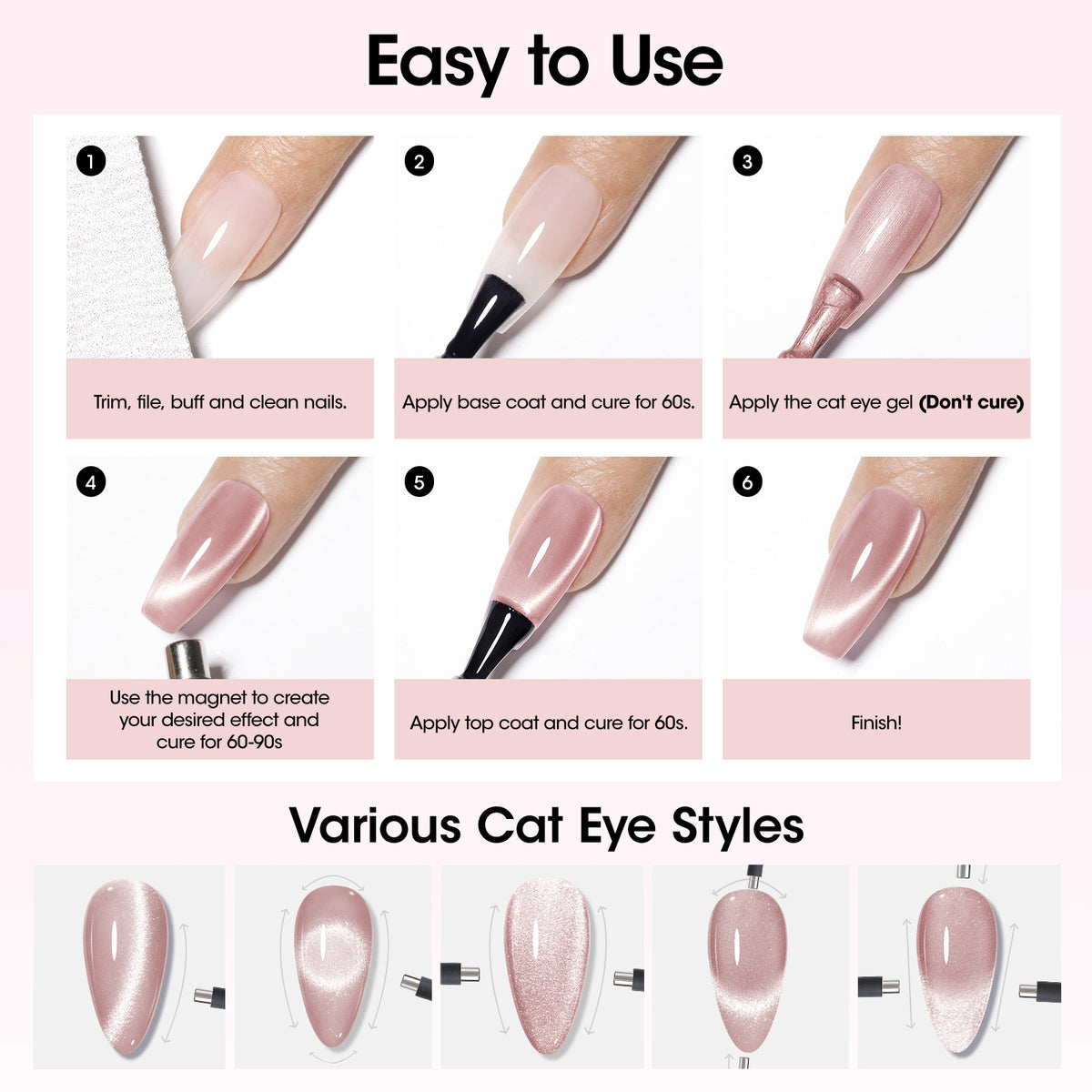 1006 Pink Cat Eye Gel Nail Polish 18ml