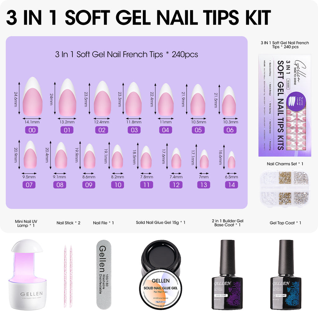 Gellen Pink Press on Nails Kit - French Tips Press on Nails 240pcs