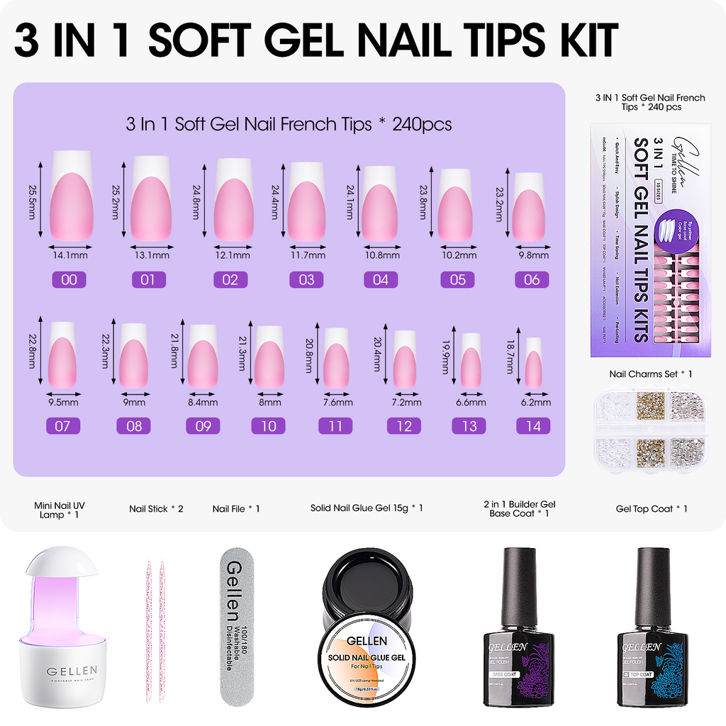 Gellen Pink Press on Nails Kit - French Tips Press on Nails 240pcs