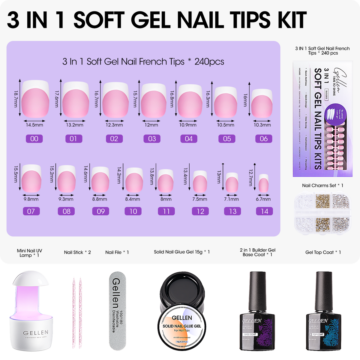 Gellen Pink French Tip Press on Nails Kit