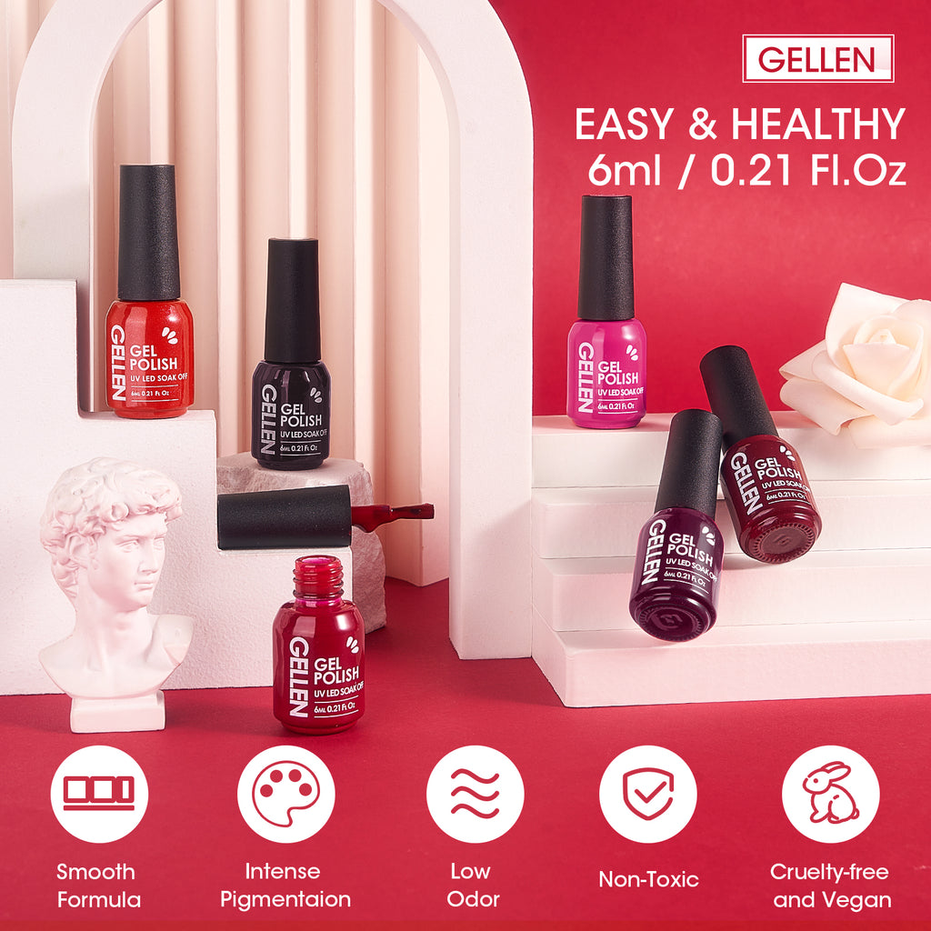 Crimson Allure 6 Colors Gel Nail Polish Valentine Set