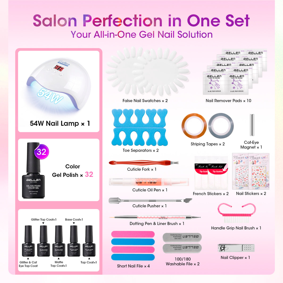 Gellen 32+5 Gel Nail Polish Kit, Classic Style Collection