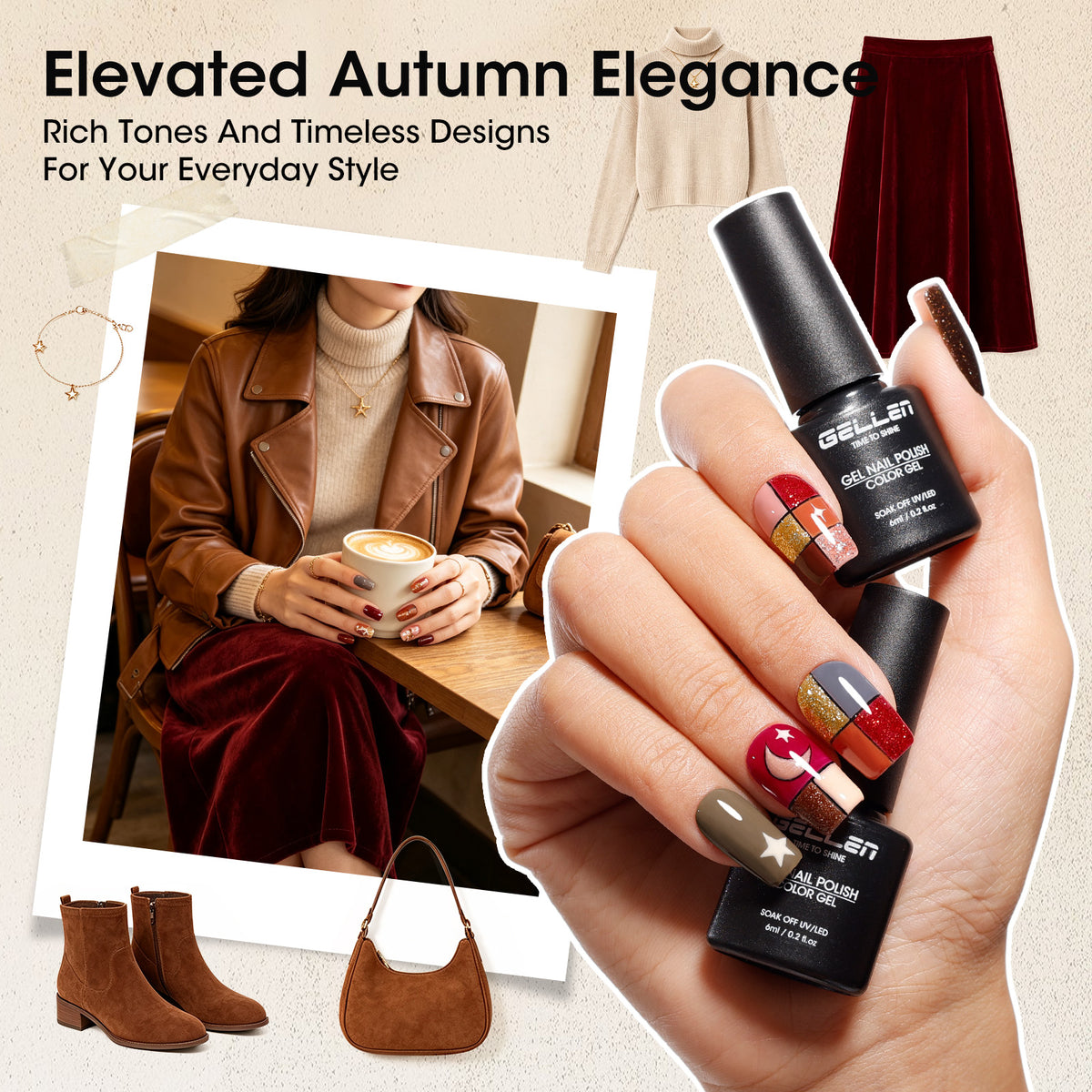 Gellen 20+4 Gel Nail Polish Set, Velvet Mocha Collection