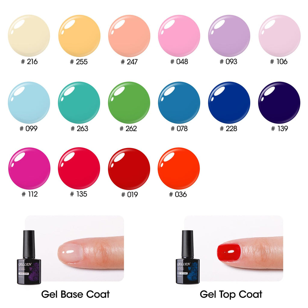 16 Colors Gel Polish Set with Base & Top Coat